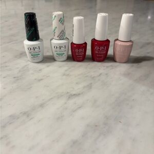 5 bottles OPI GEL Color Collection - White, Red, Base Coat, Top Coat, Pink